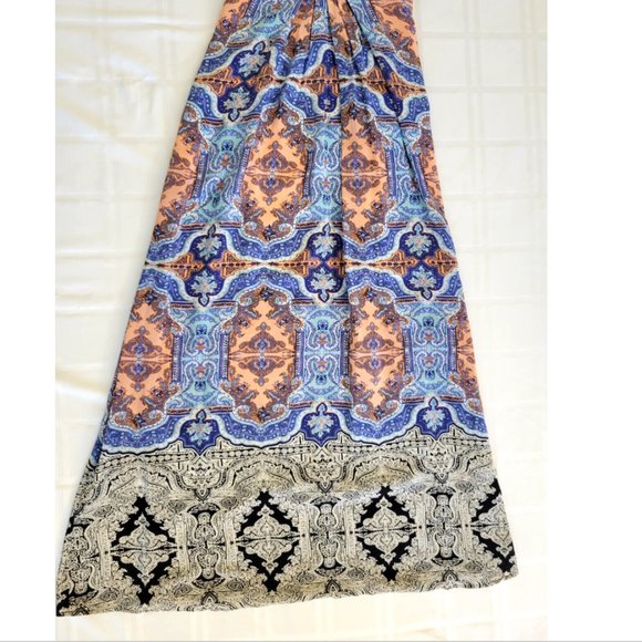 Anthropologie Maeve Medallion Maxi Dress Sz 4 Damask Silk Sleeveless Multi Blue - Picture 6 of 16